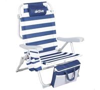 AKTIVE Chaise de plage pliante, style nautique, dimensions 48 x 58 x 80 cm, 5 positions, polyester et aluminium, capacité de charge 110 kg, coussin, poches, glacière, sac à dos de transport
