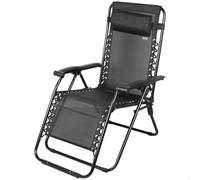 AKTIVE Chaise longue de jardin pliable, couleur noire, 52 x 68 x 104 cm, gravité zéro, structure acier, tissu textilène, supporte 110 kg, anti-retournement, coussin rembourré, hamac terrasse
