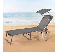 Aktive Chaise longue pliante avec parasol Argenté 193 x 53 x 30 cm