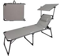 Aktive Transat pliant avec parasol et coussin noir, gris