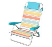 AKTIVE Chaise Pliante de Plage, 47 x 49 x 82 cm, inclinable en 8 Positions, en Aluminium et textilène à Rayures Multicolores, avec Coussin, Poche arrière et poignées à Main, modèle Santorini (62419)