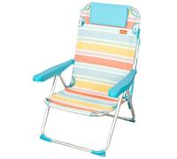AKTIVE Chaise Pliante de Plage, 48 x 60 x 90 cm, inclinable en 5 Positions, en Aluminium et textilène à Rayures Multicolore, avec Coussin, Poche arrière et poignée d'épaule, Anti-retournement, modèle