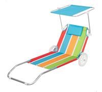 AKTIVE Chariot de Plage, 62X117X62 cm, 2 en 1, Comprend Un Parasol Amovible, Coussin Rembourré, Poche en Filet, Structure en Aluminium, Tissu en Polyester