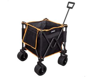 AKTIVE Chariot de Transport Pliable, Plage, Jardin, Camping, Jusqu'à 80 kg, roulettes Robustes et roulettes Pivotantes à 360° avec Frein, Poignée Multiangle, avec Pochette, Noir et Orange