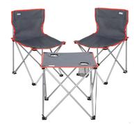 AKTIVE Set de Camping Pliant, Table 46x46x46 cm, 2 chaises 43x43x71 cm, Gris, Structure en Acier, Anti-Bascule, Capacité de Charge 110 kg, Porte-gobelets intégrés, Sac de Transport (63182)