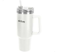 AKTIVE Gobelet isotherme en acier inoxydable avec paille et poignée ergonomique, sans BPA, base antidérapante, 15 x 10 x 27 cm, blanc (63152)
