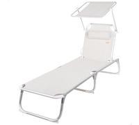 AKTIVE Hamac de Plage Pliable, Beige, 186 x 49 x 30 cm, 5 Positions, butées Anti-retournement, Pare-Soleil, Coussin, Charge 110 kg, Structure Aluminium, Chaise Longue terrasse extérieure, hamacs de