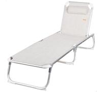 AKTIVE Hamac de Plage Pliable, Beige, 186 x 49 x 30 cm, inclinable 5 Positions, butées Anti-retournement, Coussin, Charge 110 kg, Structure Aluminium, Chaise Longue terrasse extérieure, hamacs de