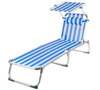 Aktive Sunhade & Pillow Folding Sunbed 5-position Bleu 186 x 49 x 30 cm
