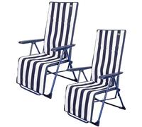 AKTIVE Lot de 2 Bains de Soleil pliants à Rayures Nautiques, 147x48x70 cm, Structure en Acier Ø22 mm, Assise rembourrée en térylène avec éponge, inclinable 5 Positions, Camping