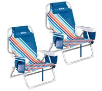 AKTIVE Lot de 2 chaises de Plage, 4 Positions, Rayures Multicolores, Poids supporté par Chaise 110 kg, Coussin, Poches, Anti-retournement, Dessous de Verre latéral, poignées Sac à Dos (85557)