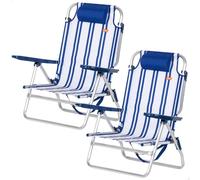 AKTIVE Lot de 2 chaises de Plage 48 x 45 x 83 cm, Rayures maritimes, 6 Positions, Protection Anti-basculement, Poids par Chaise 110 kg, Assise inférieure à 23 cm, Coussins, poignées latérales, Mode