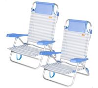 AKTIVE Lot de 2 chaises de Plage, 48 x 50 x 80 cm, Rayures Bleu Clair, 8 Positions, Aluminium et textilène, Anti-Renversement, Poids supporté par Chaise 110 kg, Coussin, Mode Chaise Longue, poignées