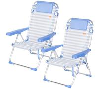 AKTIVE Lot de 2 chaises de Plage, 48 x 60 x 90 cm, Rayures Bleu Clair, 5 Positions, Aluminium et textilène, Anti-Renversement, Poids supporté par Chaise 110 kg, Coussin, Mode Chaise Longue, poignées