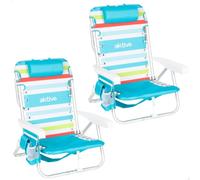 AKTIVE Lot de 2 chaises de plage, 50 x 53 x 77 cm, 5 positions, rayures multicolores, poids supporté par chaise 110 kg, coussin, poches, anti-retournement, dessous de verre latéral, poignées sac à dos