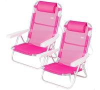 AKTIVE Lot de 2 chaises de Plage Basses Multipositions 5 Positions en textilène avec Coussin, Aluminium léger, jusqu'à 110 kg, Pliables avec poignée, Fuchsia (85524)
