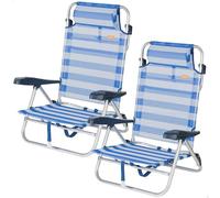 AKTIVE Lot de 2 chaises de Plage, chaises Multipositions, Dossier inclinable, 8 Positions, avec appuie-tête, jusqu'à 110 kg, Pliables avec poignée, Rayures Bleues et Blanches (85532)