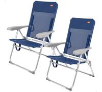 AKTIVE Lot de 2 chaises de Plage, chaises Multipositions, Pliage Fin, Dossier inclinable, 6 Positions, textilène renforcé, jusqu'à 110 kg, Pliage Extra-Plat, Bleu Marine (85536)