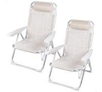 AKTIVE Lot de 2 chaises de Plage et chaises Longues 2 en 1, 48 x 60 x 90 cm, inclinables 5 Positions, Structure en Aluminium, Coussin rembourré, butées Anti-retournement, Pliables avec poignée de