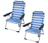 AKTIVE Lot de 2 chaises de Plage et chaises Longues 2 en 1, 48 x 60 x 90 cm, inclinables 5 Positions, Structure en Aluminium, Coussin rembourré, butées Anti-retournement, Pliables avec poignée de