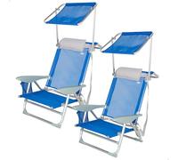 AKTIVE Lot de 2 chaises de Plage Pliables avec Pare-Soleil, Anti-basculement et inclinable 4 Positions, Coussin, Poche latérale et poignées de Transport, Poids Max 110 kg, 47 x 43 x 67 cm (85497)