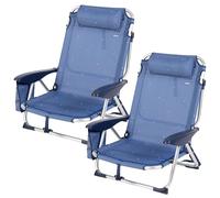 AKTIVE Lot de 2 chaises de Plage Pliables Basses, inclinables en 4 Positions, Anti-Renversement avec Coussin et Poche latérale, Structure en Aluminium léger, pour la Plage ou Le Jardin, 51 x 45 x 76