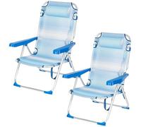 AKTIVE Lot de 2 chaises de Plage Pliables et inclinables, Bleu à Rayures, 5 Positions, Coussin rembourré, poignée d'épaule, accoudoirs ergonomiques, butées Anti-retournement, Charge de 110 kg (85515)