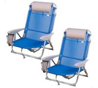 AKTIVE Lot de 2 chaises de Plage Pliantes, 4 Positions, Bleu, 51 x 45 x 76 cm, avec Coussin rembourré, Poche latérale, poignées, Maximum 110 kg, butées Anti-retournement, Multiposition, Dossier