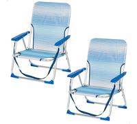 AKTIVE Lot de 2 chaises de Plage Pliantes, 44 x 40x 72 cm, Bleu à Rayures, Hauteur Assise 23 cm, Structure Aluminium, Tissu textilène, butées Anti-retournement, poignée d'épaule, supporte 110 kg,