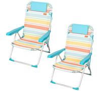 AKTIVE Lot de 2 chaises de plage pliantes, 48x60x90 cm, Inclinables en 5 positions, Aluminium et textilène, Poches arrière et latérales, Bandoulière, Rayures multicolores, Modèle Santorin (85509)