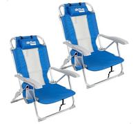 AKTIVE Lot de 2 chaises de Plage Pliantes, 5 Positions, Couleur Bleue, 49 x 56 x 78 cm, avec Coussin rembourré, Poche latérale, poignées, Maximum 110 kg, butées Anti-retournement, Multiposition,