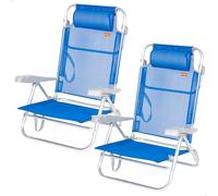 AKTIVE Lot de 2 chaises de Plage Pliantes, Dossier 8 Positions, Convertibles en Chaise Longue, en Aluminium et textilène, avec Coussin rembourré et poignées de Main, Max. 110 kg, Bleu (85443)