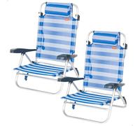 AKTIVE Lot de 2 chaises de Plage Pliantes, Dossier 8 Positions, Convertibles en Chaise Longue, en Aluminium et textilène, avec Coussin rembourré et poignées de Main, Max. 110 kg, Rayures (85441)