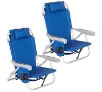 AKTIVE Lot de 2 chaises de Plage Pliantes, Largeur XXL, 50 x 53 x 78 cm, 5 Positions, Couleur Bleue, supportent 110 kg, avec Coussin, poignées de Transport, Poches, Sac Thermique, Tissu Polyester