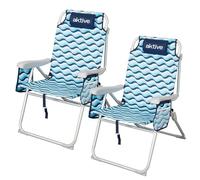AKTIVE Lot de 2 chaises de Plage Pliantes XL 48x78x95 cm, Aluminium et Polyester, Dossier 5 Positions, Anti-roulement, Poignées Sac à Dos, Poches, Couleur Bleue, Modèle Aruba (62416)