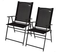 AKTIVE Lot de 2 chaises Pliantes, fabriquées en textilène et Acier, pliées Fines Effet Plat, Couleur Noire, avec accoudoirs, Max. 110 kg, Design léger et Compact, idéales pour Jardin ou terrasse