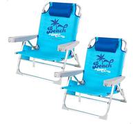 AKTIVE Lot de 2 chaises pliantes multi-positions pour la plage, le jardin, la terrasse ou le camping, 5 positions, 53x58x80 cm, Sac inclus, Porte-gobelets, Butées anti-basculement, Supporte 110 kg