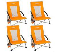 AKTIVE Lot de 4 chaises de Plage Pliantes, Assise Basse, 50 x 51 x 67 cm, en Acier, Polyester et Maille, accoudoirs rembourrés, avec Dessous de Verre latéral, Max 110 kg, Housse de Transport Incluse