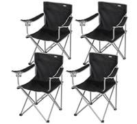 AKTIVE Lot de 4 chaises pliantes de camping, noires, structure en acier, siège en polyester, porte-gobelet intégré, 48 x 45 x 80 cm, charge 100 kg