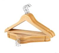 AKTIVE Max Home 16458 Lot de 10 cintres en Bois, Couleur Naturelle, qualité A, 44,5 x 23 cm, Crochet en Acier Rotatif à 360°, avec encoches et Barre inférieure, pour Pantalons, Costumes, Chemises,