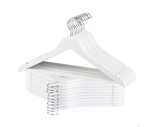 AKTIVE Max Home 16461 Lot de 20 cintres en Bois, Couleur Blanche, qualité A, 44,5 x 23 cm, Crochet en Acier Rotatif à 360°, avec encoches et Barre inférieure, pour Pantalons, Costumes, Chemises,