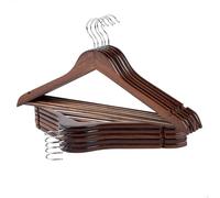 AKTIVE Max Home 16462 Lot de 10 cintres en bois, couleur marron, qualité A, 44,5 x 23 cm, crochet en acier rotatif à 360°, avec encoches et barre inférieure, pour pantalons, costumes, chemises, vestes