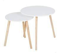 AKTIVE Max Home 18510 Lot de 2 Tables d'appoint, 40 x 44 cm et D 50 x 50 cm, Poids Maximum supporté 5 kg, nid, Blanches, Pieds en Bois Naturel, pour Salon, Salle à Manger, Bureau