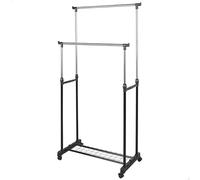 AKTIVE Max Home 18805 Porte-vêtements hauteur réglable, 81 x 44 x 160 cm, poids maximum supporté X, avec étagère pour chaussures, avec roulettes, double barre, moderne, noir et acier, noir