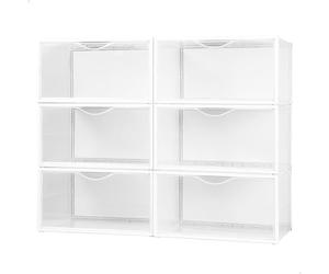 AKTIVE Max Home Boîtes à Chaussures en Plastique, Lot de 6 Boîtes de Rangement, 35X27X18,5 cm, Empilables, Anti-Basculement, Jusqu'à T46, Transparentes