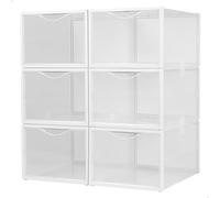 AKTIVE Max Home Boîtes à Chaussures en Plastique, Lot de 6 Organiseurs de Rangement, 25X35X18,5 cm, Empilable, Anti-Bascule, Jusqu'à T46, Transparent