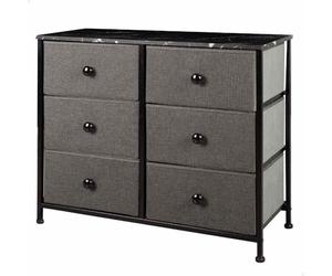 AKTIVE Max Home Commode de Chambre à Coucher Polyvalente, 6 Tiroirs en Tissu Léger, 80X30X62 cm, Structure en Acier, Dessus en Bois, Couleur Gris, Noir, avec Système de Nivellement, Organisation