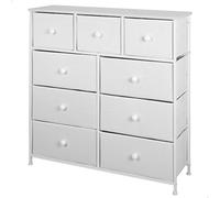 AKTIVE Max Home Commode de Chambre à Coucher Polyvalente, 9 Tiroirs en Tissu Léger, 100X30X100 cm, Structure en Acier, Dessus en Bois, Blanc, avec Système de Nivellement, Organisation