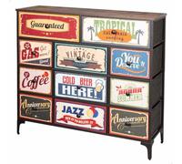 AKTIVE Max Home Commode de Chambre à Coucher Polyvalente, Graphisme Rétro et Vintage, 11 Tiroirs en Tissu Léger, 103X30X98 cm, Structure en Acier, Dessus en Bois, Tables de Chevet