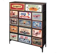 AKTIVE Max Home Commode de Chambre à Coucher Polyvalente, Graphisme Rétro et Vintage, 14 Tiroirs en Tissu Léger, 103X30X119 cm, Structure en Acier, Dessus en Bois, Tables de Chevet